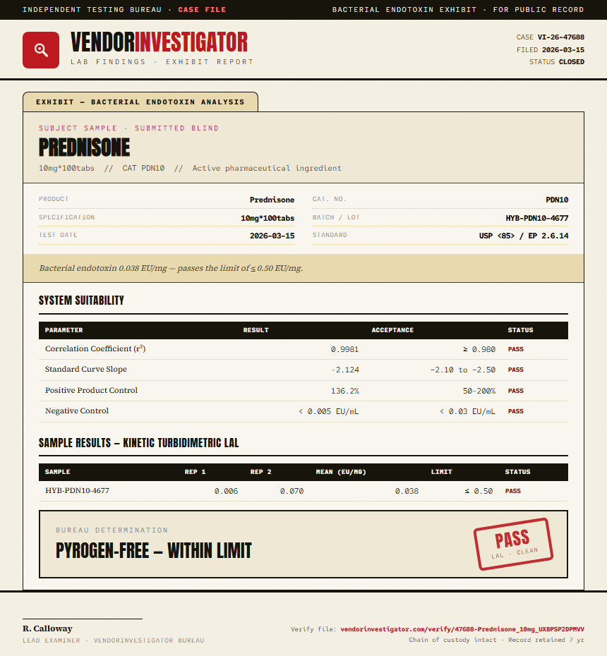 Prednisone Endotoxin report by VendorInvestigator