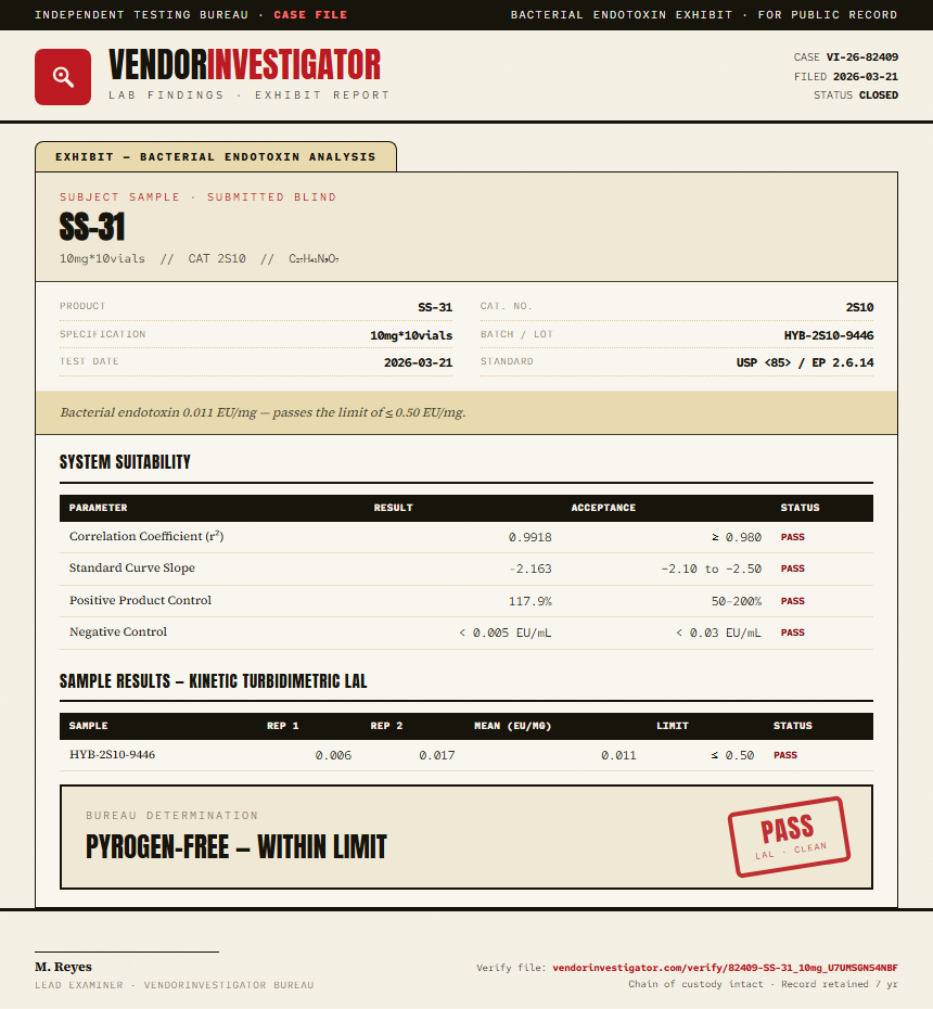 SS-31 Endotoxin report by VendorInvestigator